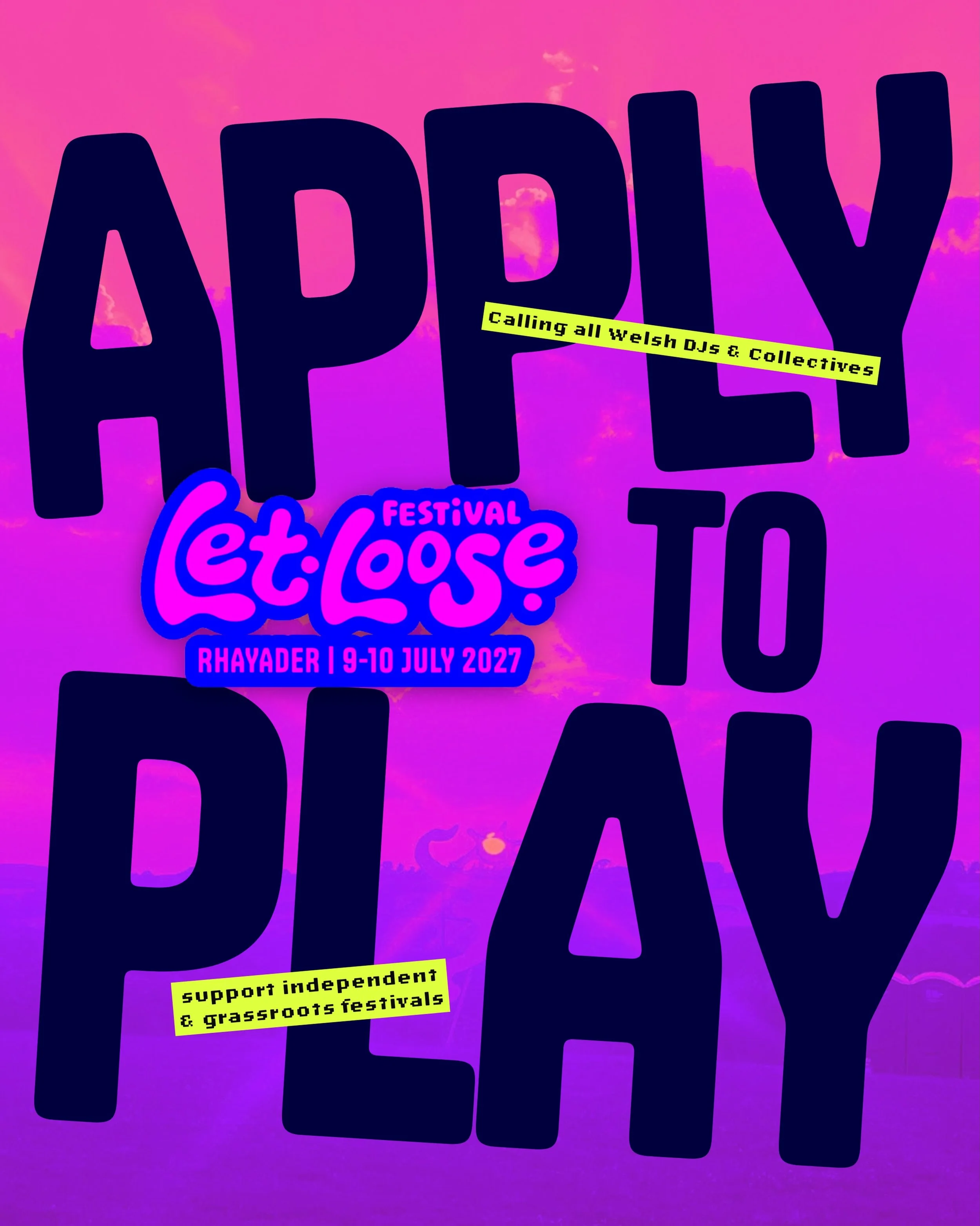 Calling all DJs 🪩 Applications to play Let Loose 2027 are OPEN 🔗 in bio or via letloosefestival.uk/apply-to-play

We want to champion new sounds, Welsh artists, DJs and producers who know how to bring a vibe.

We&rsquo;d LOVE to hear from people ba