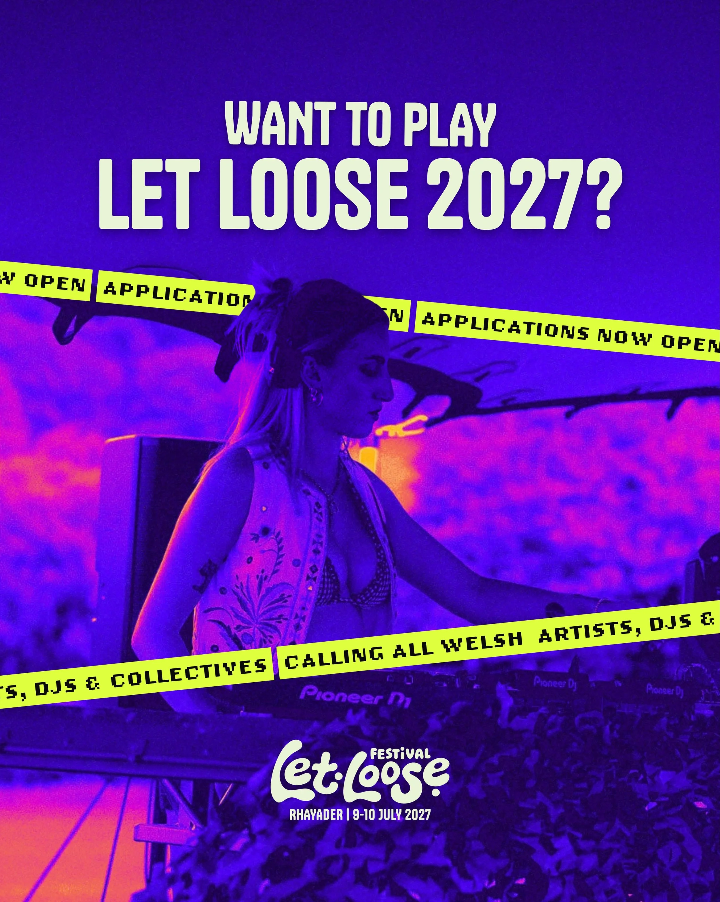 Calling all DJs 🪩 Applications to play Let Loose 2027 are OPEN 🔗 in bio or via letloosefestival.uk/apply-to-play

We want to champion new sounds, Welsh artists, DJs and producers who know how to bring a vibe.

We&rsquo;d LOVE to hear from people ba