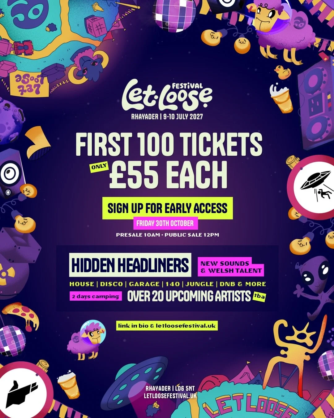 Early bird tickets are available THIS Friday. 2 days of camping, activities &amp; more. Discover new sounds and get a bit silly 👽💜✨

Ticket links will be sent via email. Sign up to make sure you don&rsquo;t miss out. 🔗 in bio 

Only 257 days to go