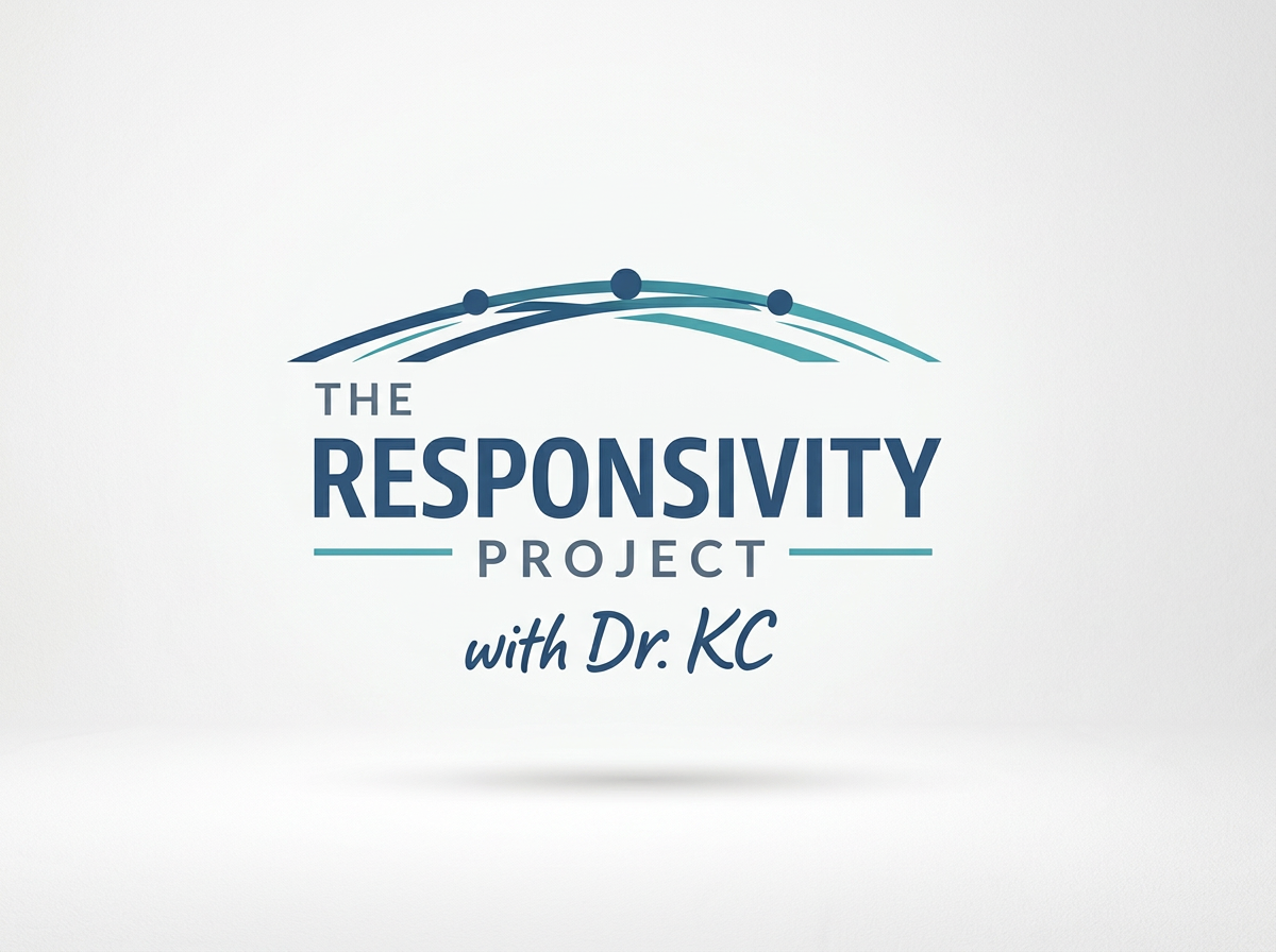 Logo for The Responsivity Project with Dr. KC, featuring a stylized curved line with interconnected dots above the text.