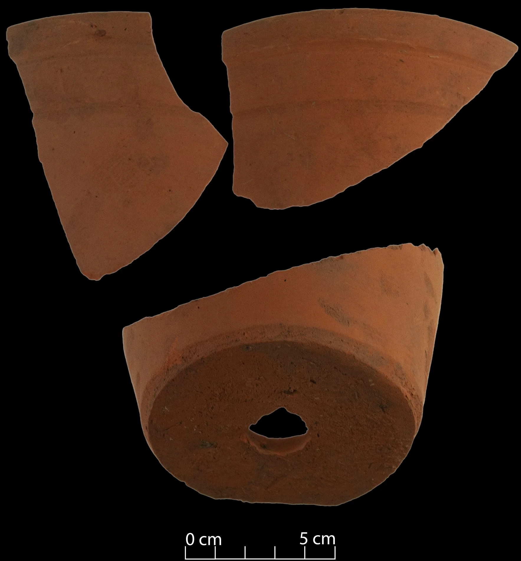 Terracotta flower pot, in three pieces.