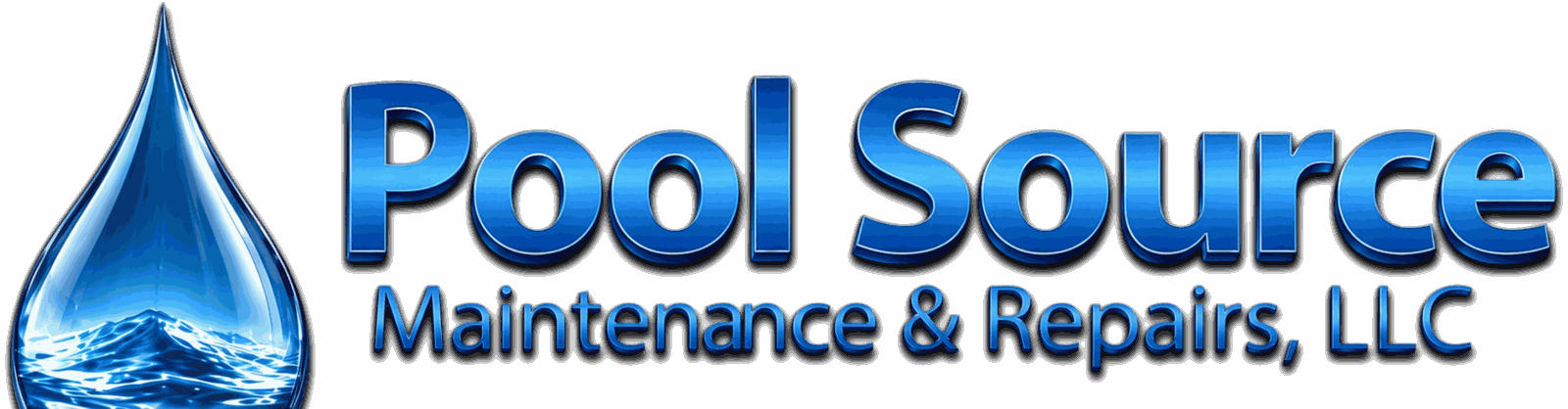 Logo of PoolSource Maintenance & Repairs LLC featuring a water droplet icon