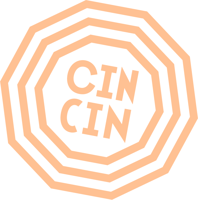 The image features the word 'CIN' repeated twice, surrounded by concentric octagons in a beige color on a black background.