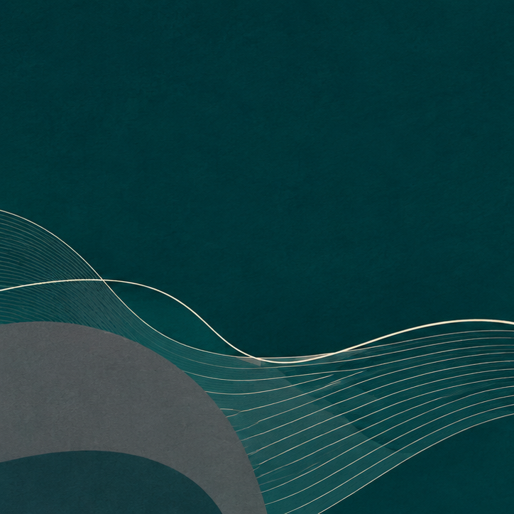 Abstract digital artwork with dark teal background, curved gray shape, and white wavy lines.