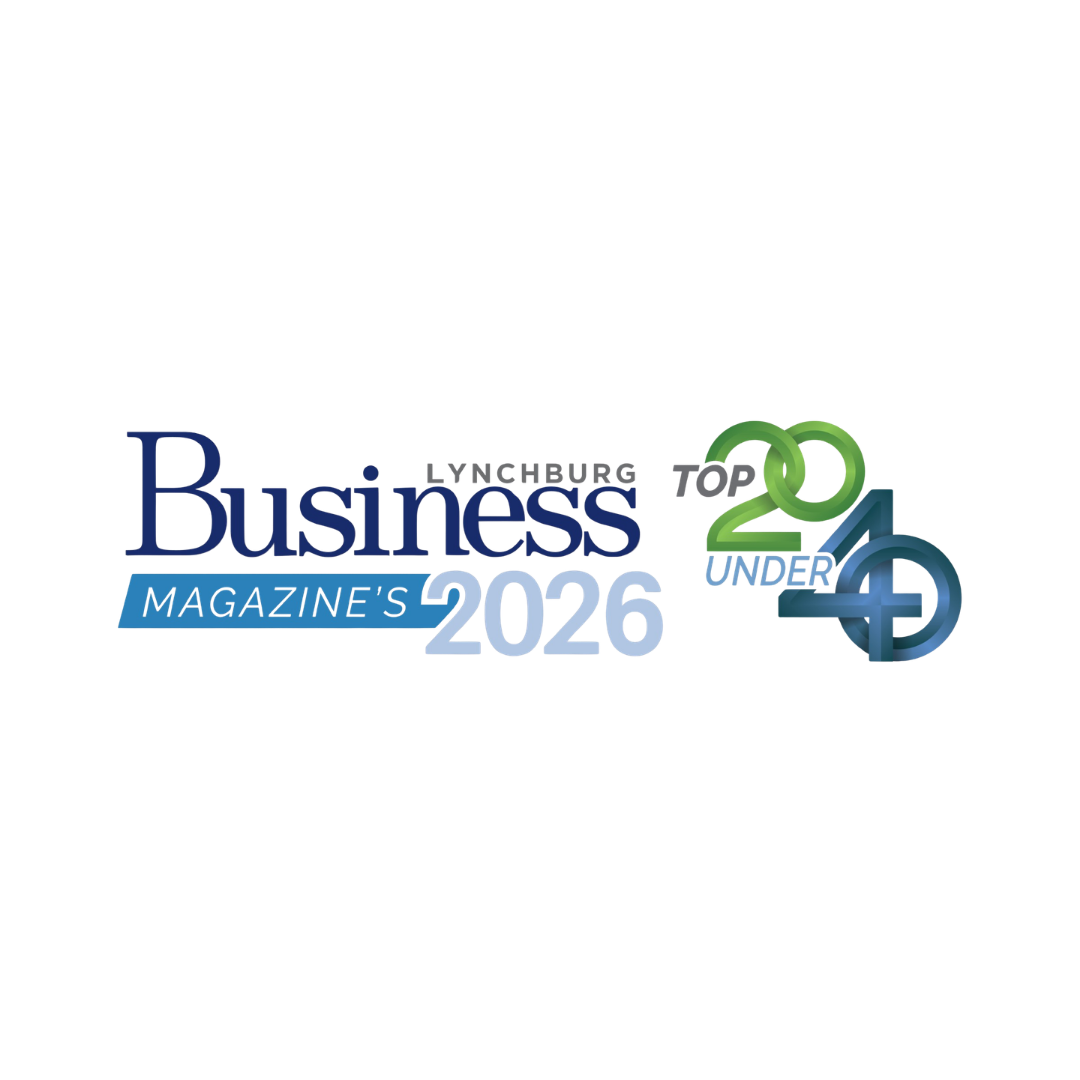 2026 Business Magazine's Top 40 Under 40 logo with layered and colored text elements.