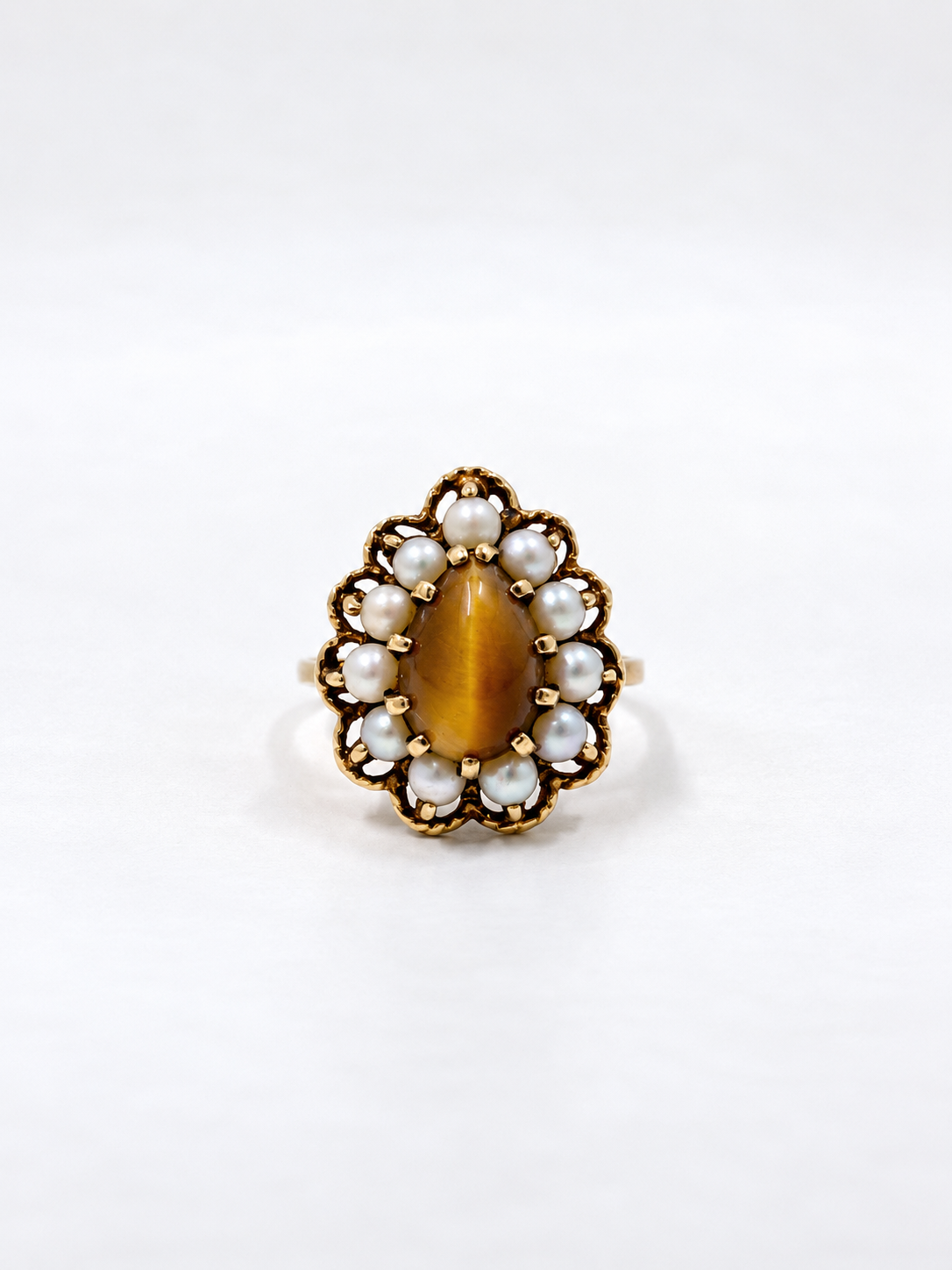 Vintage Tiger's Eye & Pearl Ring