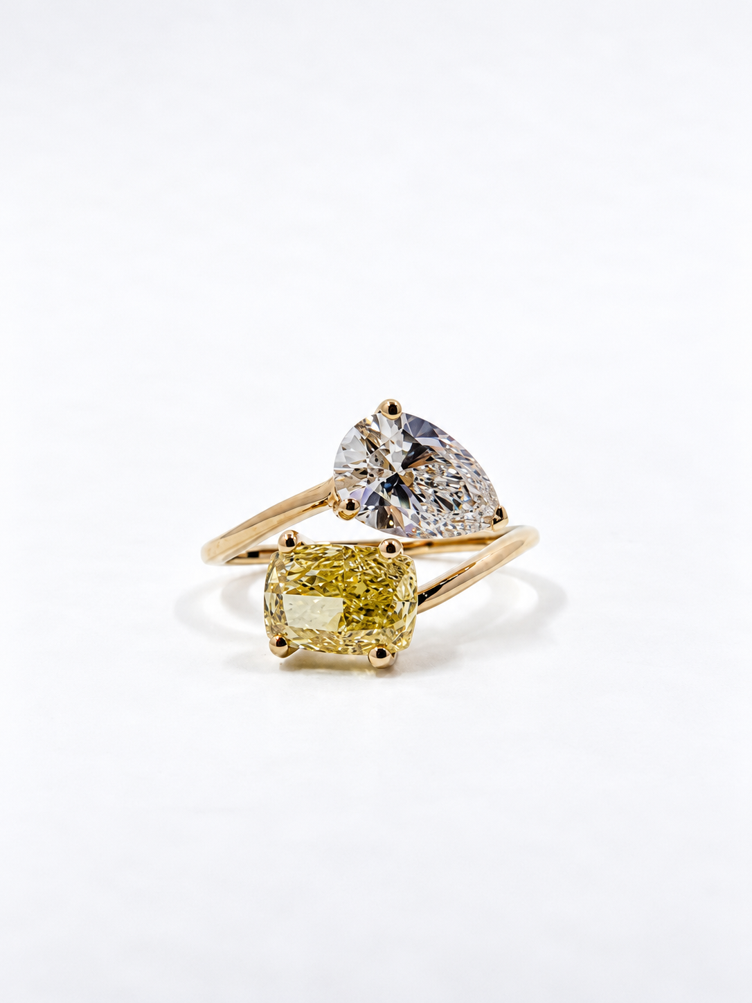 Two-Stone Lab Diamond Ring – Fancy Yellow & Pear Brilliant