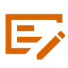 Stylized orange pencil writing on a paper with lines.