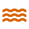 Icon with three horizontal wavy lines in black on an orange background