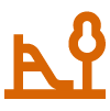 Simplified icon of a playground with a slide, a tree, and a seesaw.