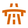 Orange icon of a traditional stone bridge with three arches