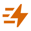 Stylized lightning bolt and motion lines in orange and black
