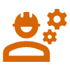 Icon of a person with gears above their head, representing thinking or problem-solving.