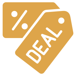 Two gold sale tags, one labeled 'SALE' and the other with a percentage discount.