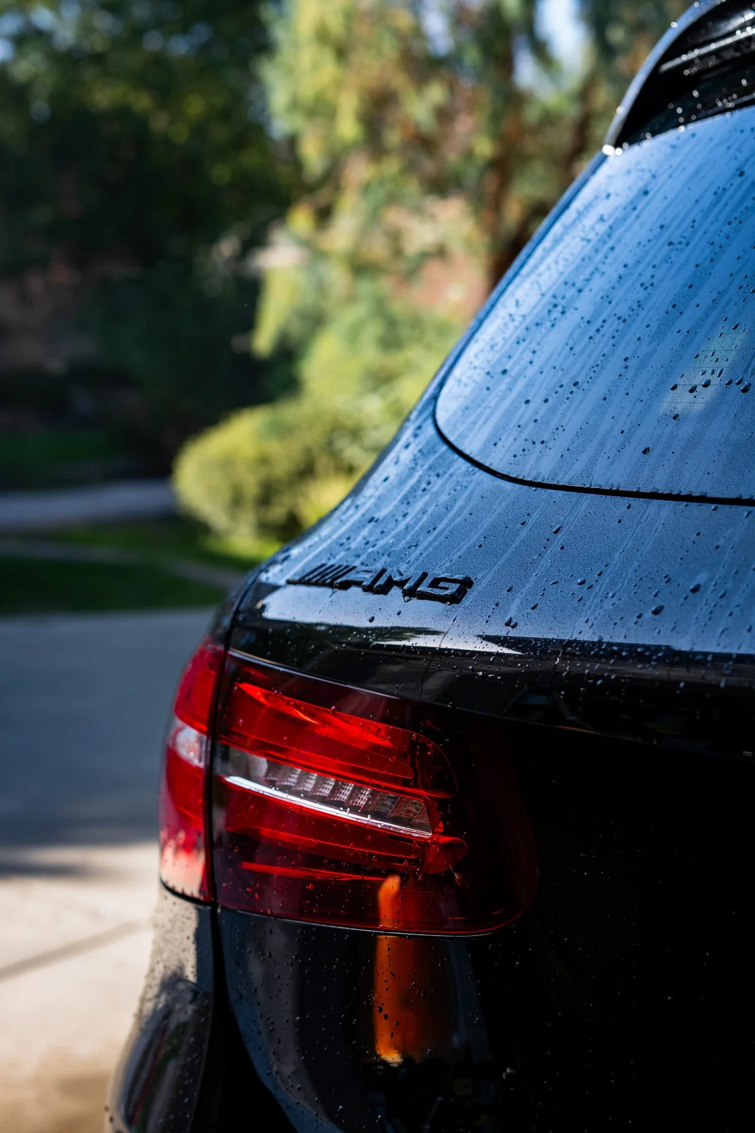 Glossy black paint and taillight after a detail