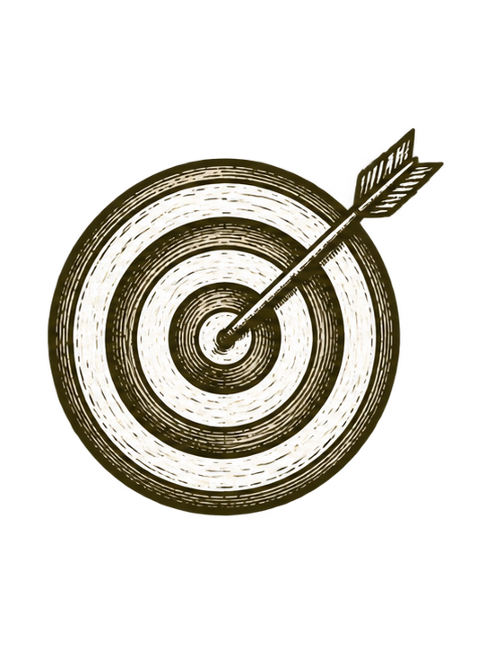 A target with concentric rings and an arrow hitting the bullseye