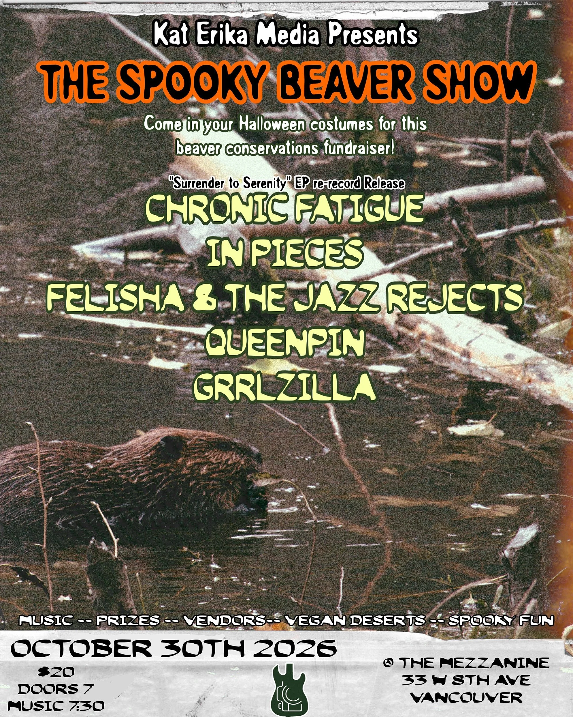 THE SPOOKY BEAVER FUNRAISER SHOW!
&bull;~&bull;~&bull;
Come in your Halloween costumes for this super fun stacked show for my birthday! It&rsquo;s gonna be wild and it&rsquo;s for something I&rsquo;m super passionate about: Beavers and protecting the