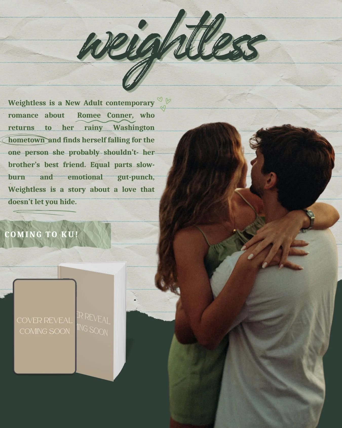 There you are. 🦌 

WEIGHTLESS 

🌲 brother&rsquo;s best friend trope 
🌊 PNW setting 
☕️ friends to lovers 
🌲 hurt/comfort 
🌊 small town romance 
☕️ mental health rep 
🌲 HEA