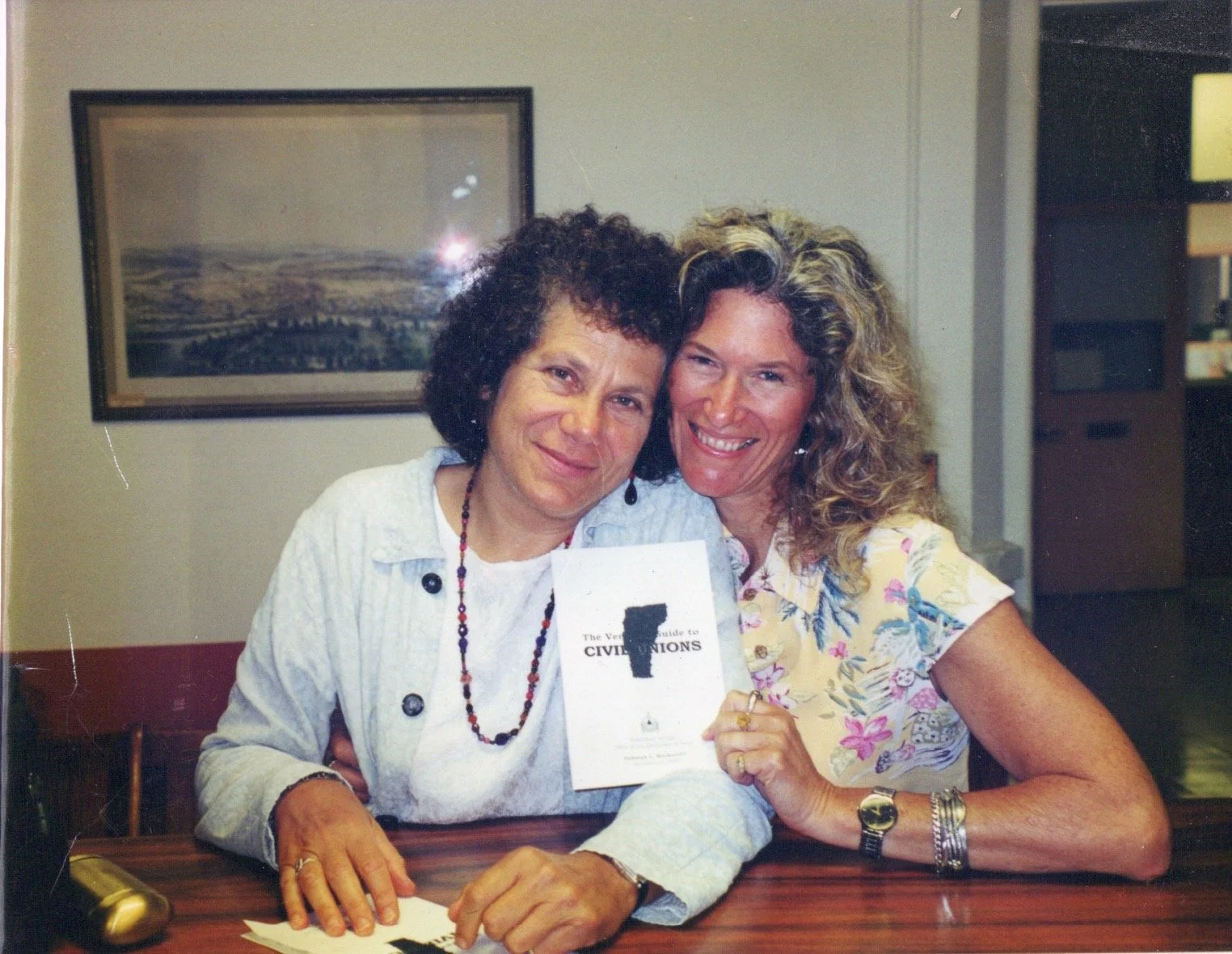 Diana and Roberta, having just gotten their Civil Union papers in Vermont in 2000.