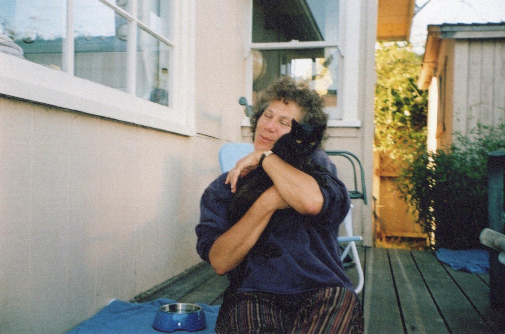 Diana with her cat Annie in Berkeley, 1995.