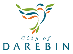Illustration of a colorful bird in flight above the text 'City of DAREBIN'.