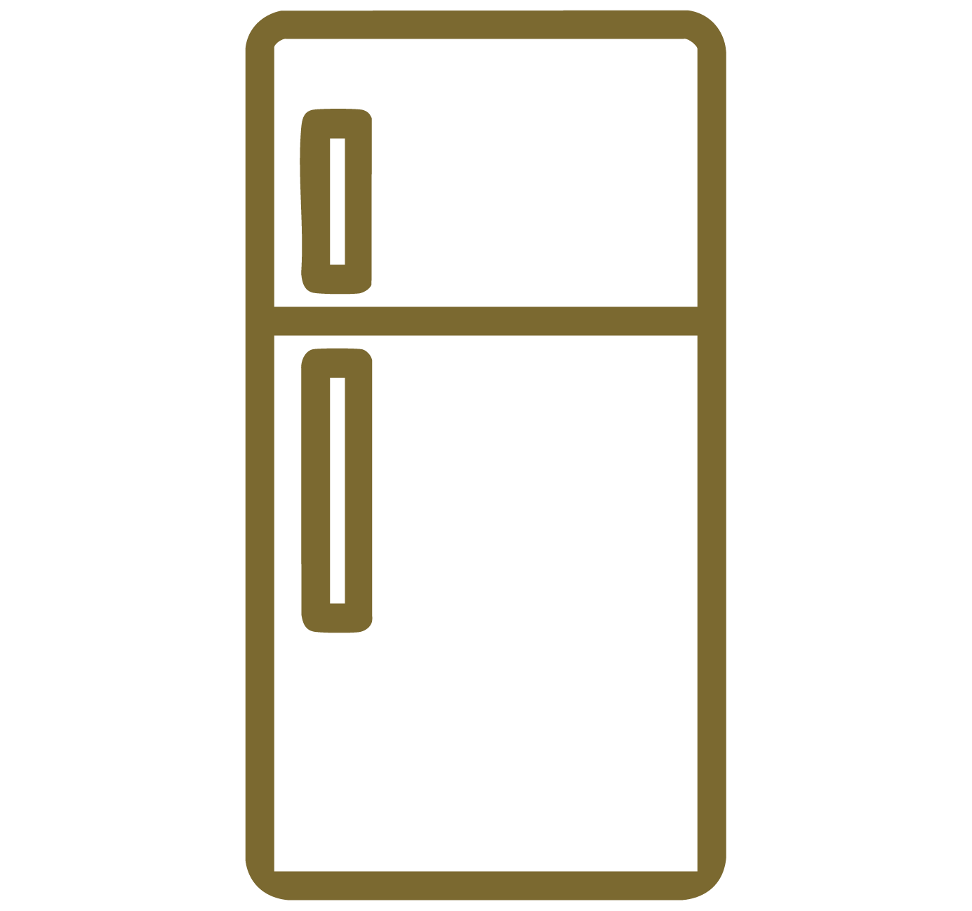 Simple line drawing of a refrigerator with two doors.