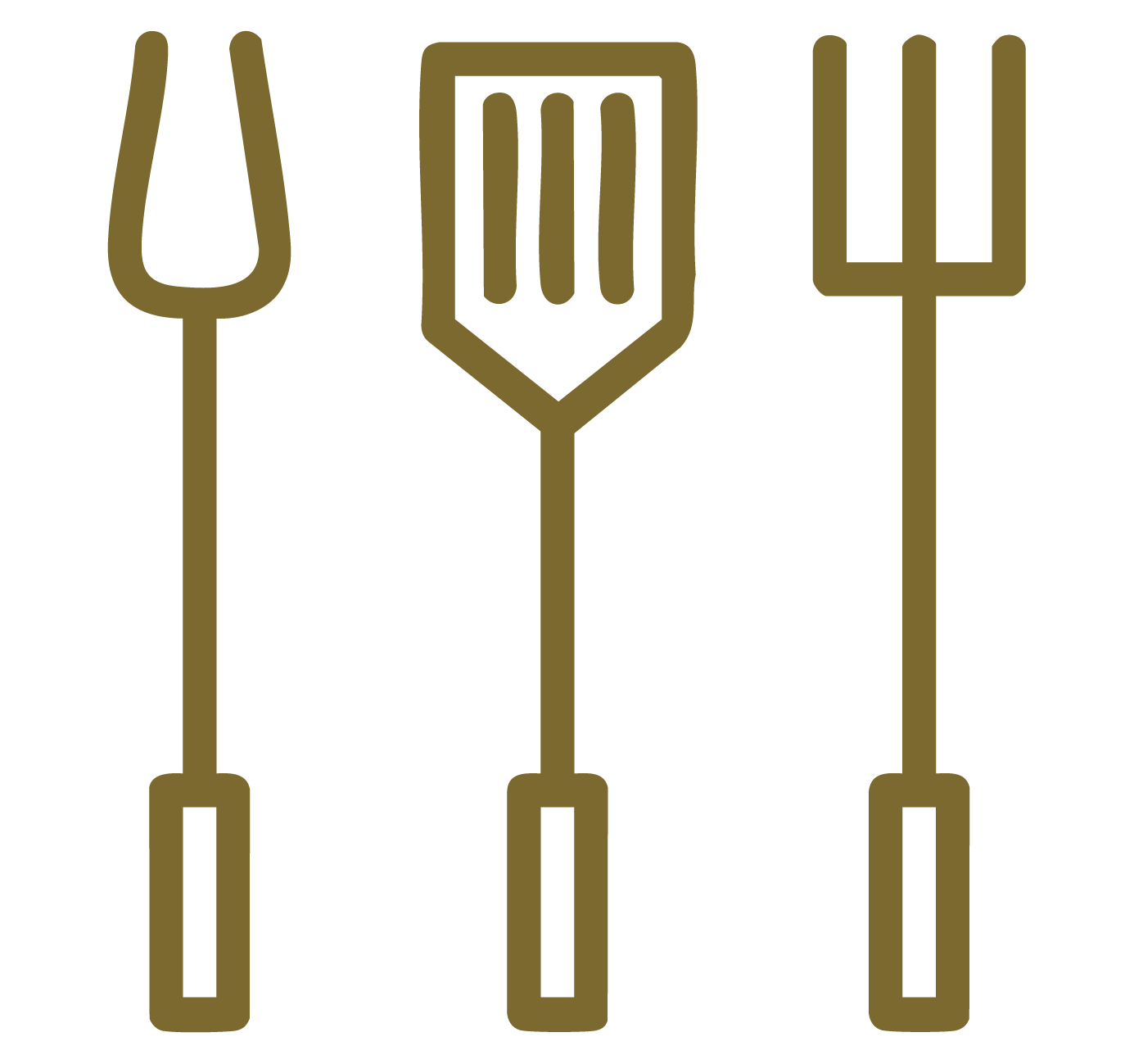 Illustration of barbecue fork, spatula, and grill fork.