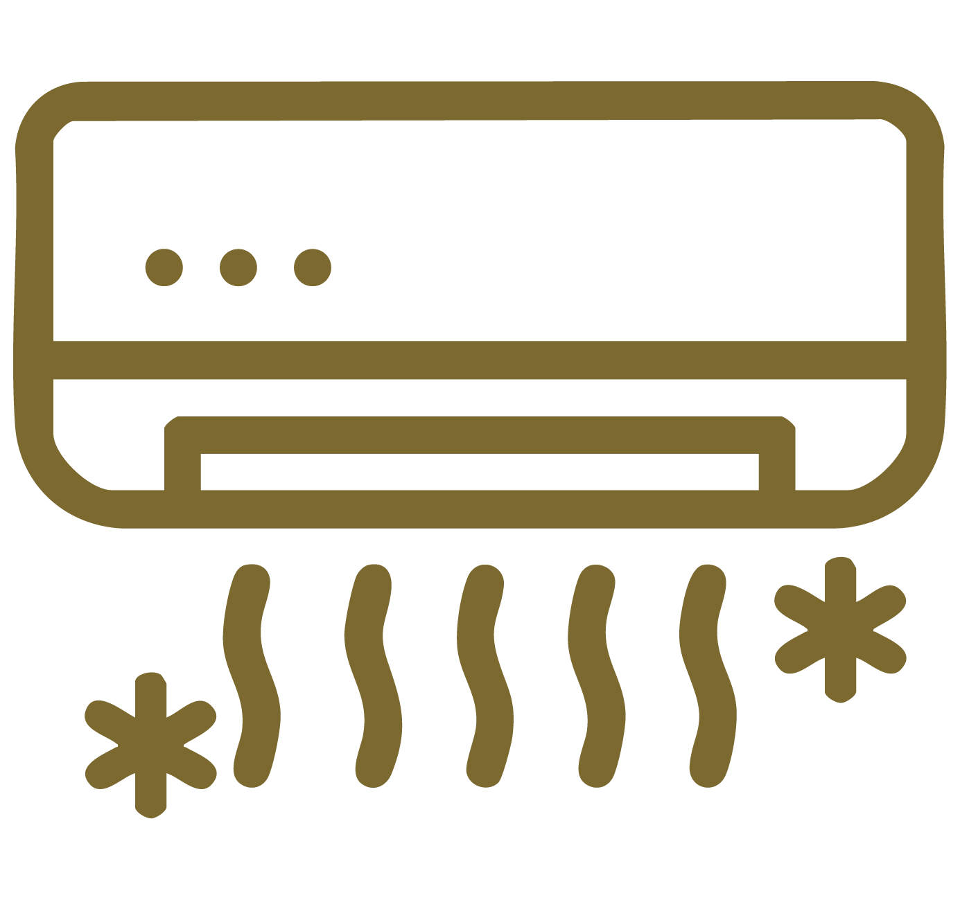 Icon of an air conditioner with airflow and snowflakes symbolizing cooling.