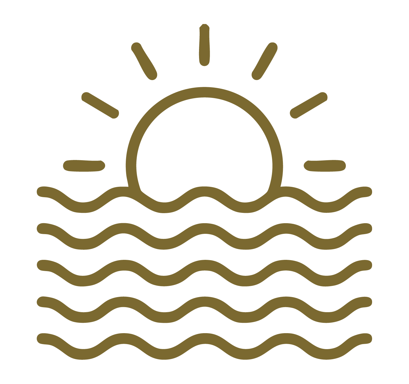 Minimalist sun setting over ocean waves icon