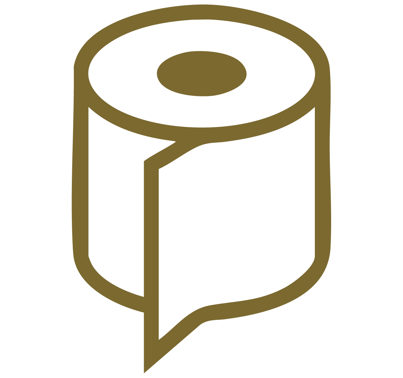 Stylized icon of a toilet paper roll in brown outline.
