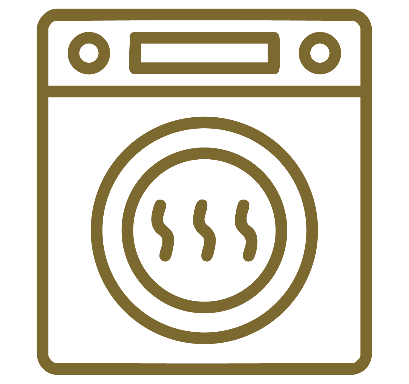 Line drawing of a washing machine with steam lines.