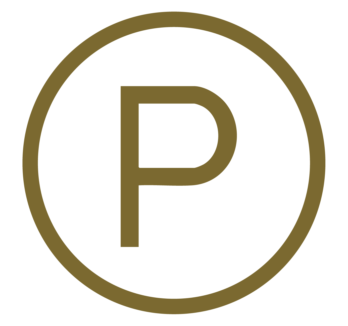 Brown letter "P" inside a circle on a white background.