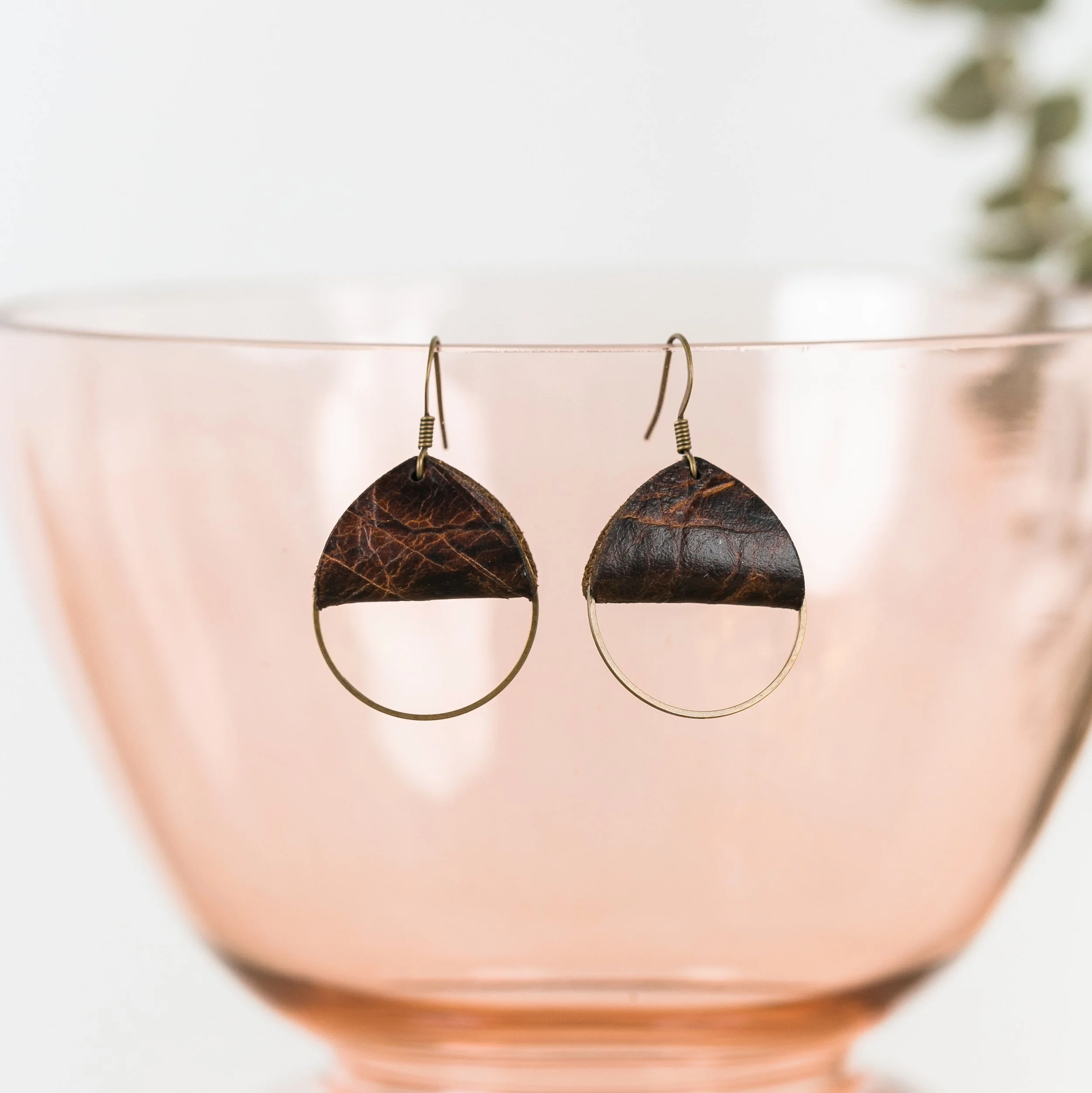 Folded Leather Hoop Earrings by Maebel Jewelry