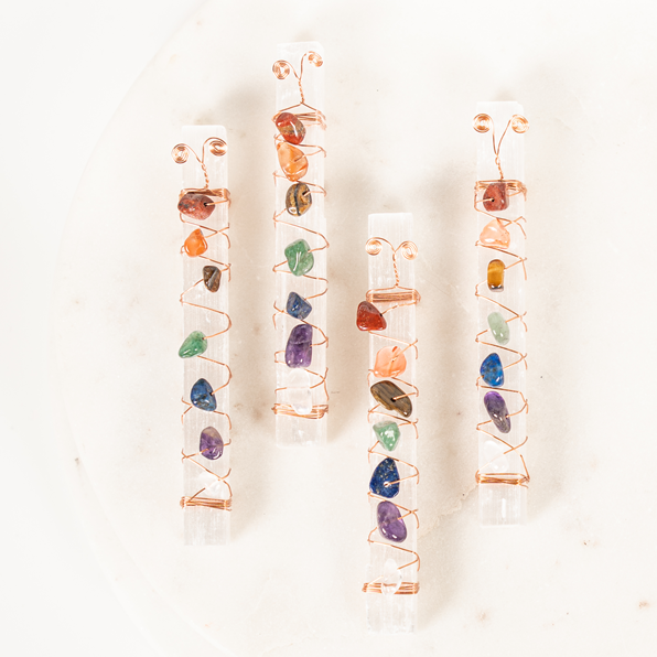 Selenite Wand with Chakra Crystals