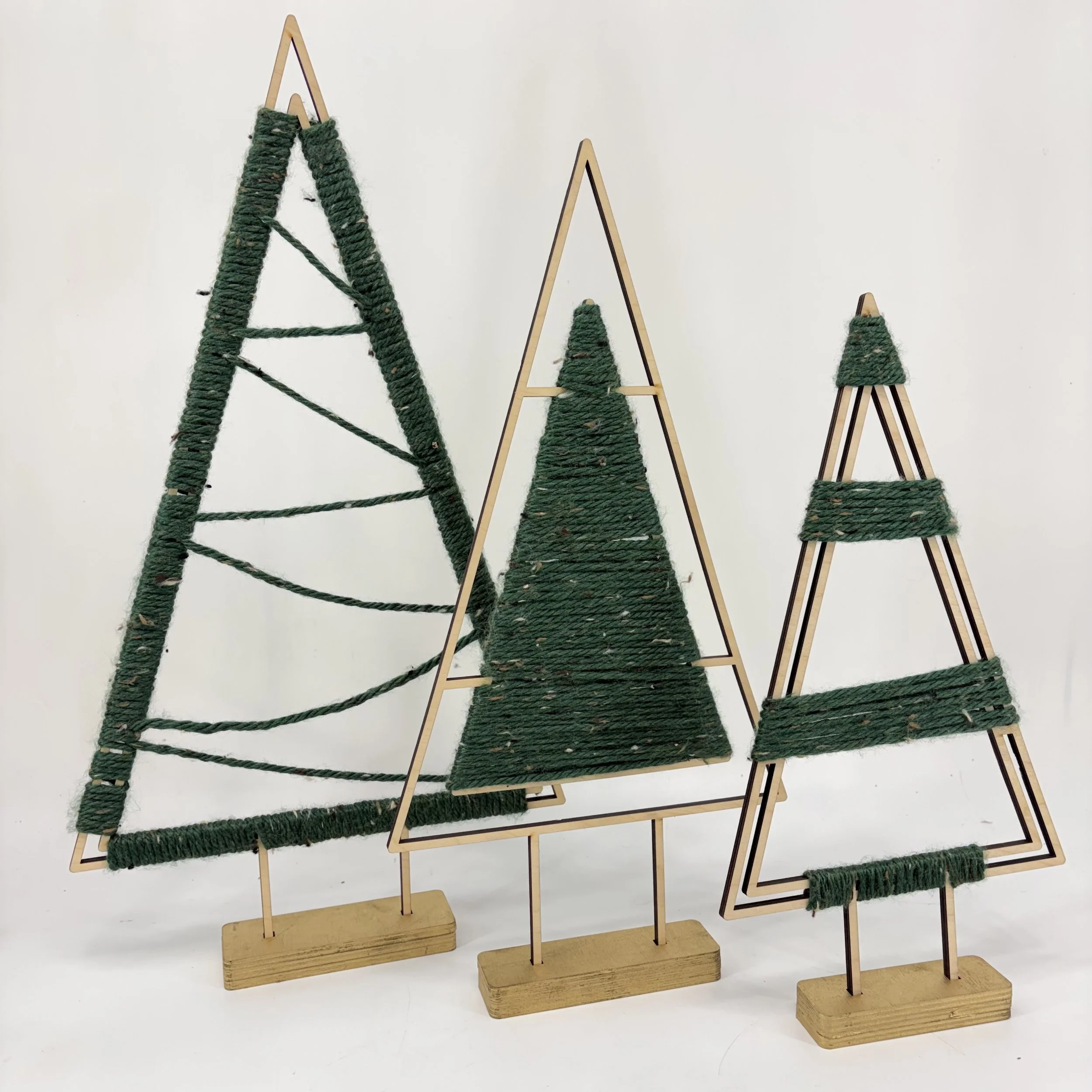 Set of 3 Yarn Wrapped Lasercut Wood Trees by Makery Maven