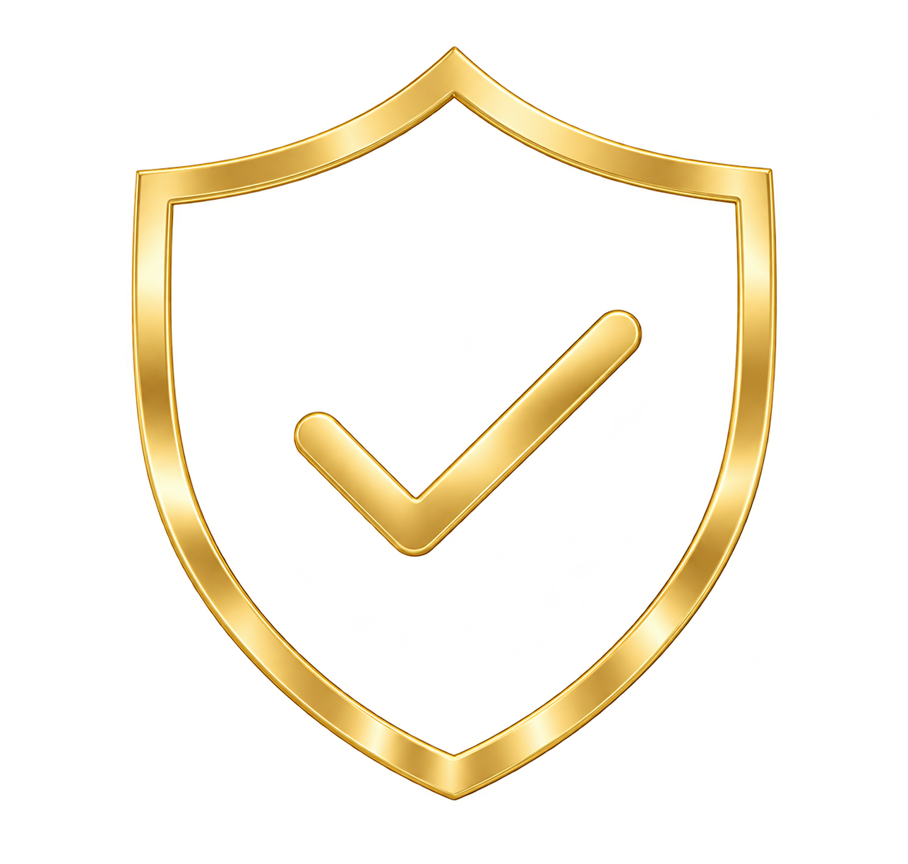 A golden shield with a check mark in the center.