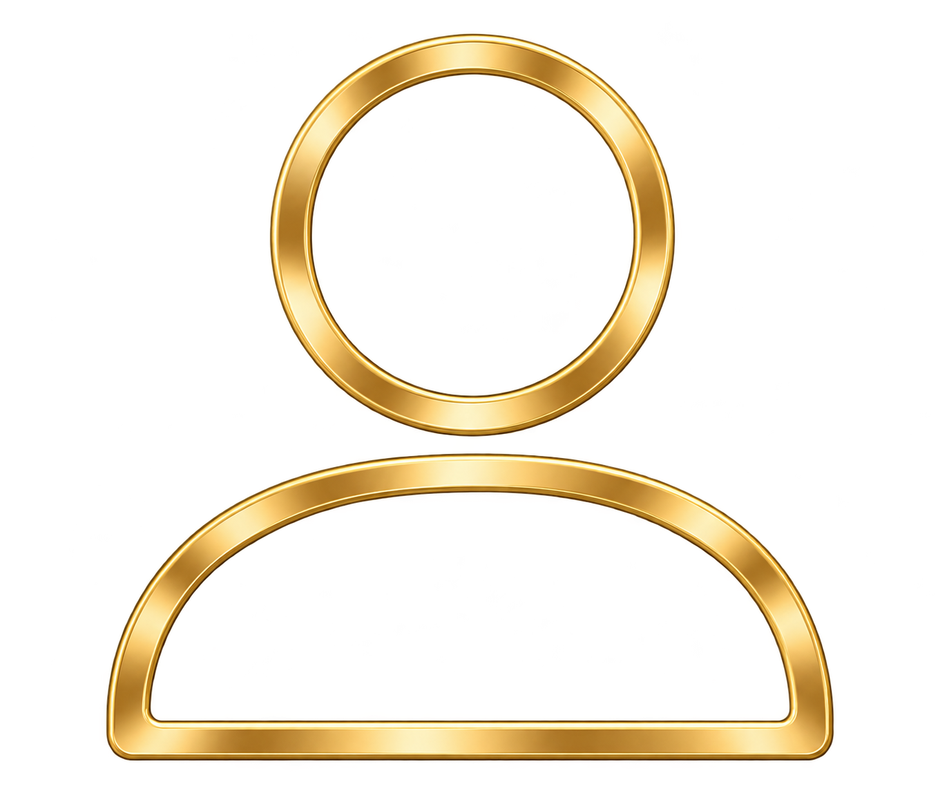 A gold minimalist outline of a person, with a circular head and semi-circular shoulders and body.
