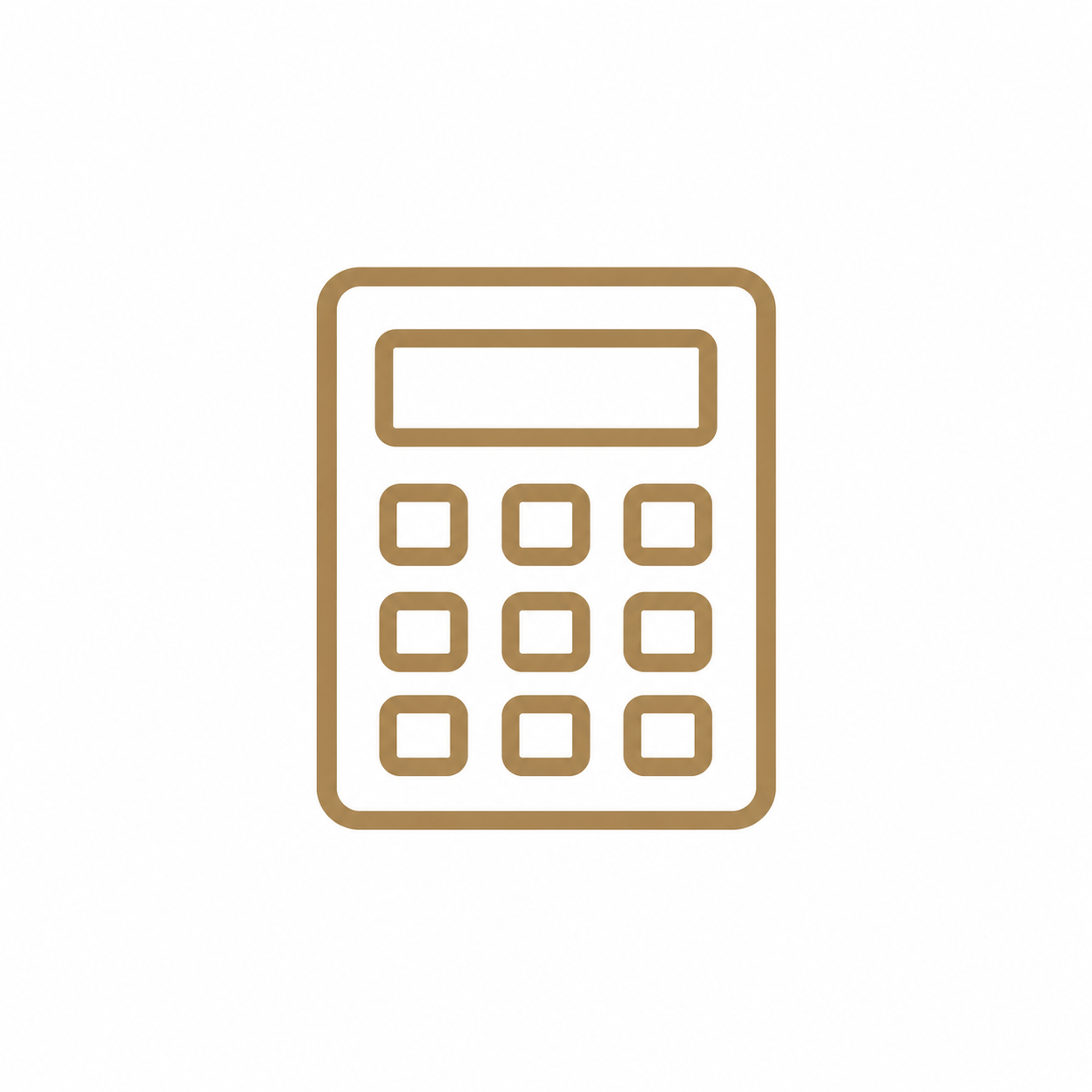 Outline illustration of a calculator with a rectangular display and nine square buttons.