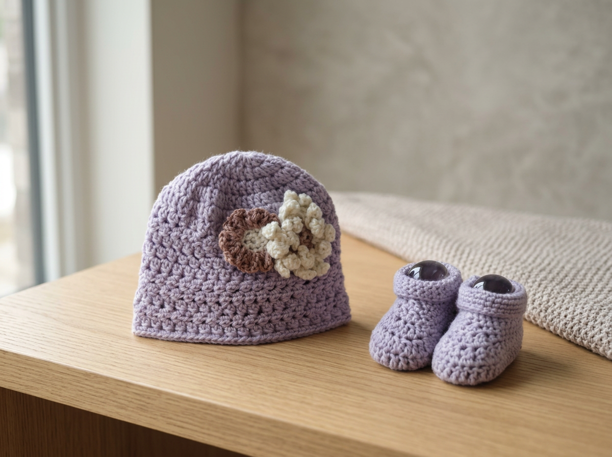 Crochet Baby Beanie & Booties Set