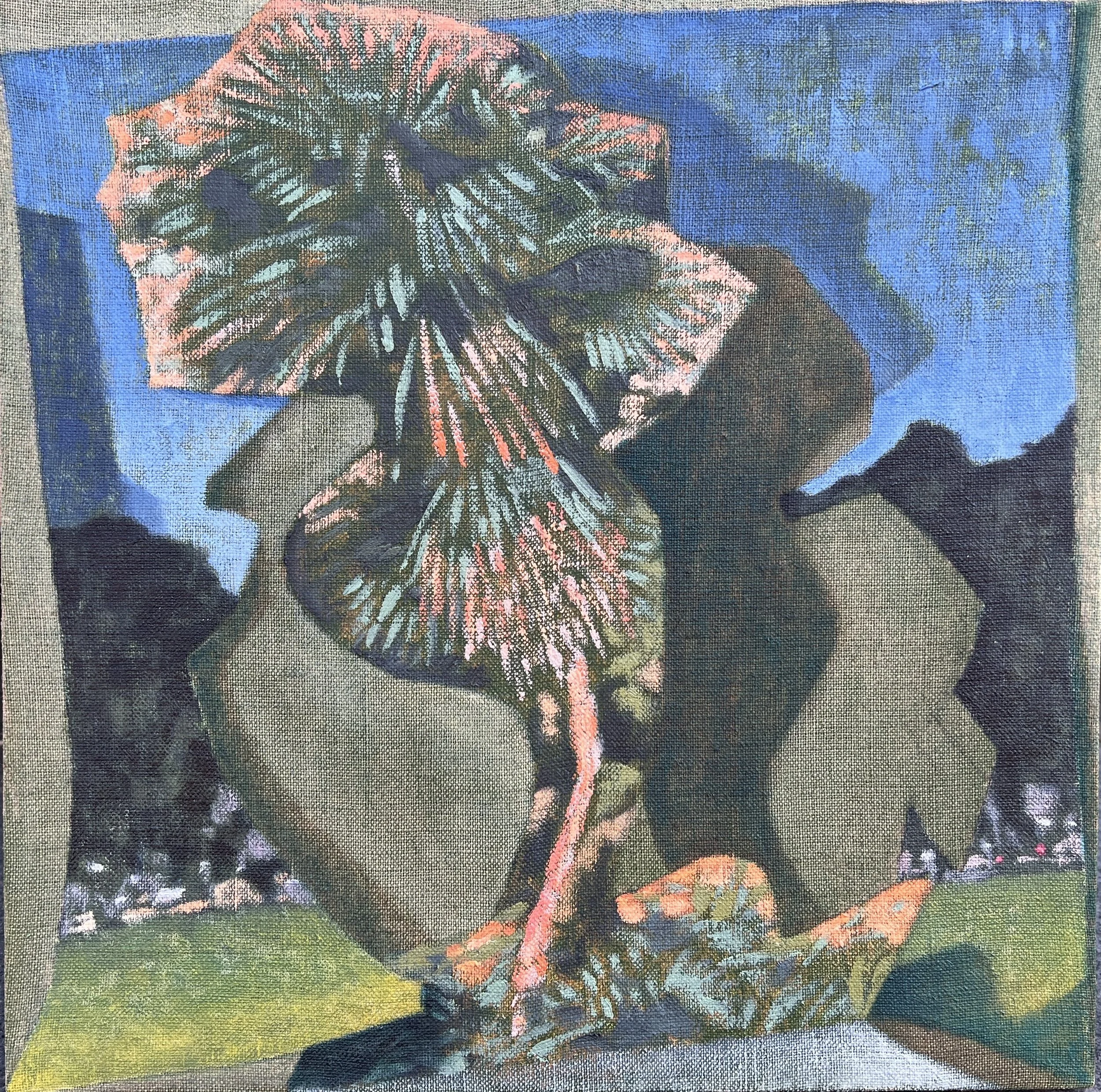 Pop-up Palm, 2025, oil and acrylic on linen. 30 x 30 cm.