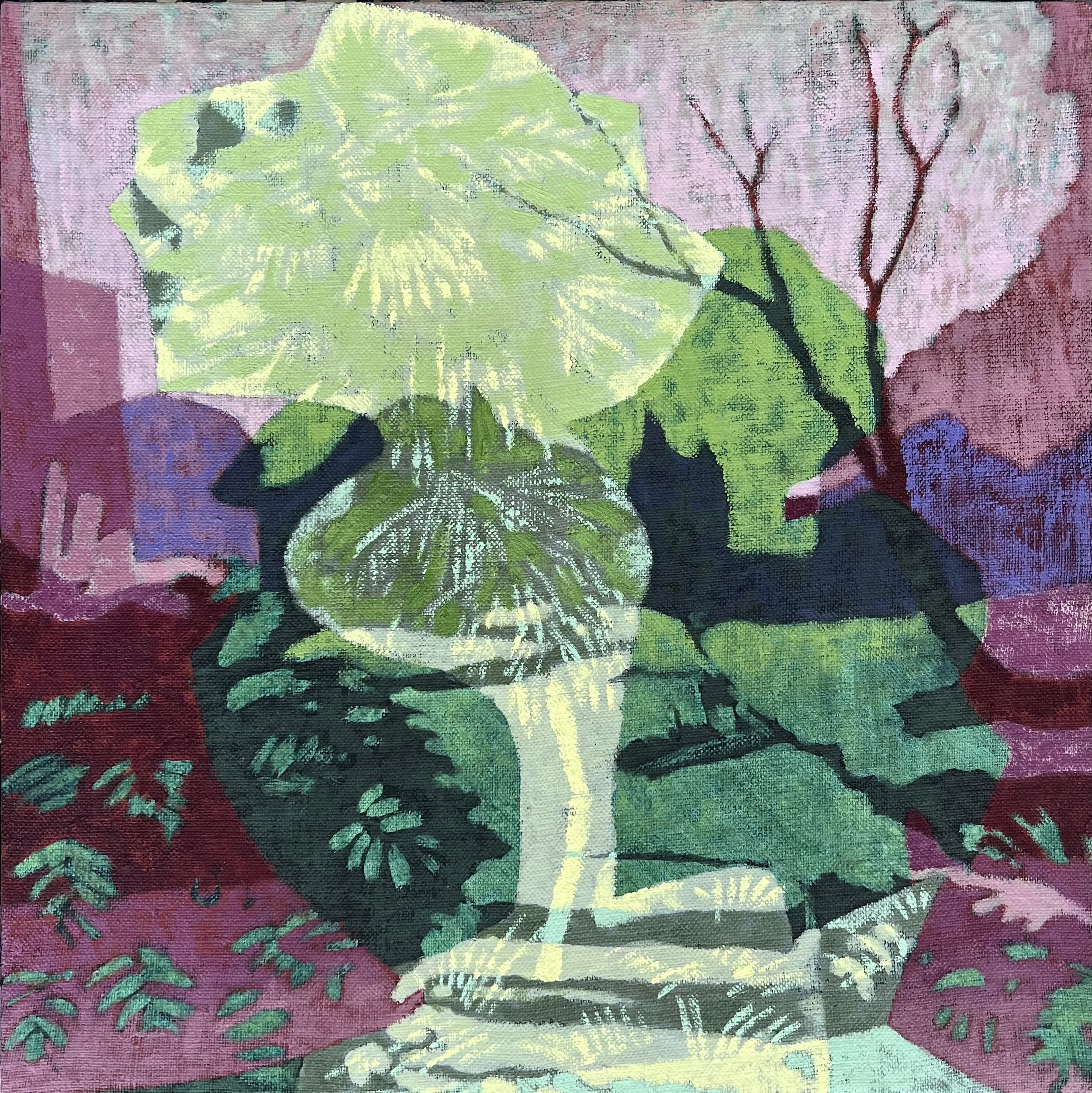 Pop-up Palm II, 2025, oil and acrylic on linen. 30 x 30 cm.