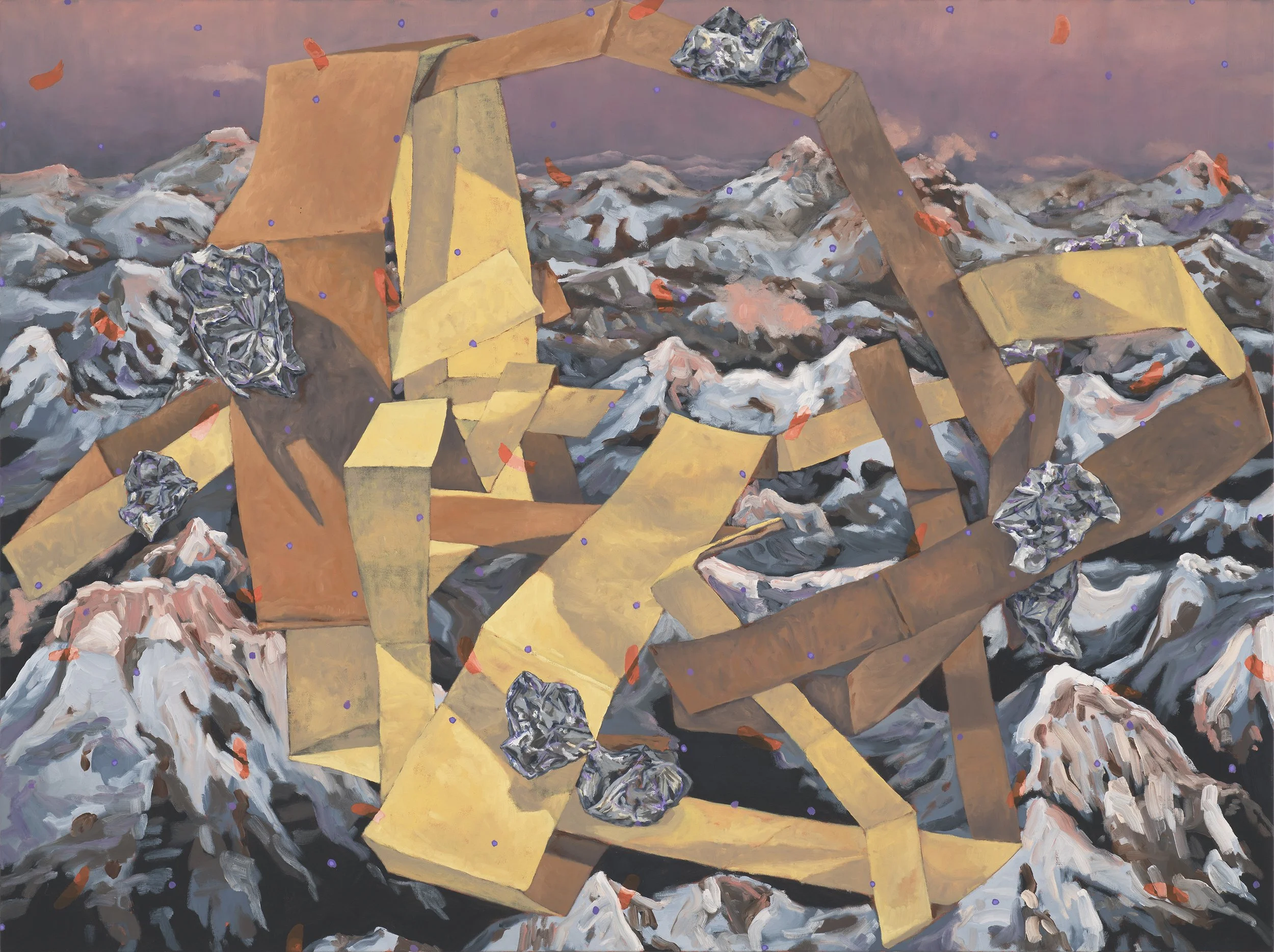 Microplastic Peaks, 2021, oil and acrylic on canvas. 137 x 180 cm. Photograph: Brenton McGeachie.