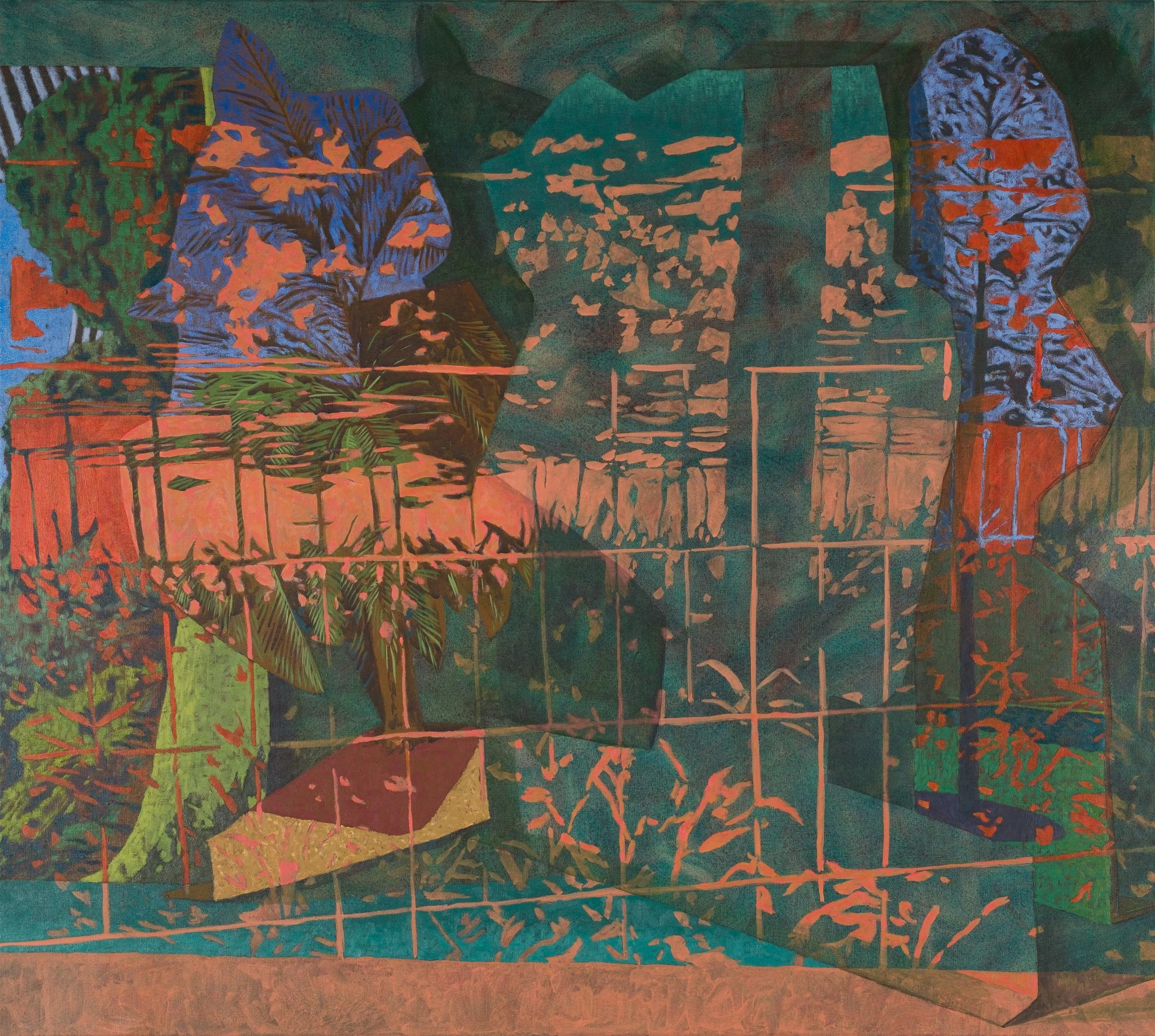 Landscape Under Maintenance, 2025, oil and acrylic on linen. 86 x 96 cm. Photograph: Davide Carta.
