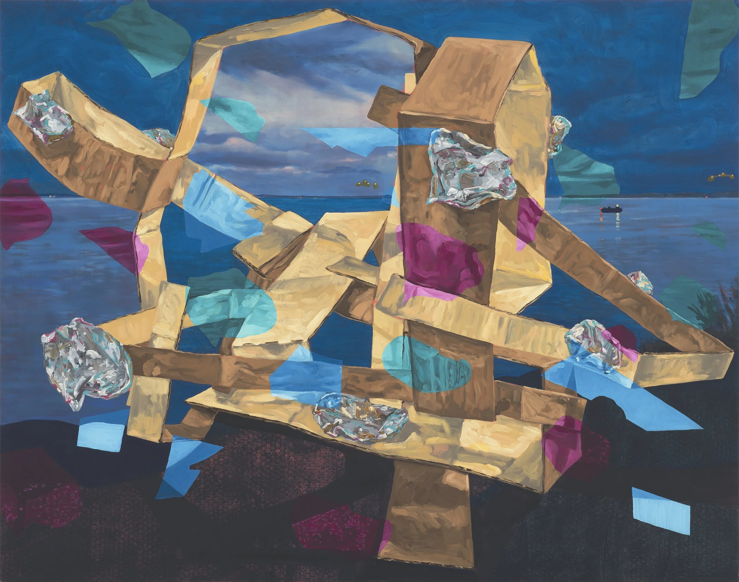 Fishing in the Dark, 2021, oil and acrylic on canvas. 145 x 165 cm. Photograph: Brenton McGeachie.