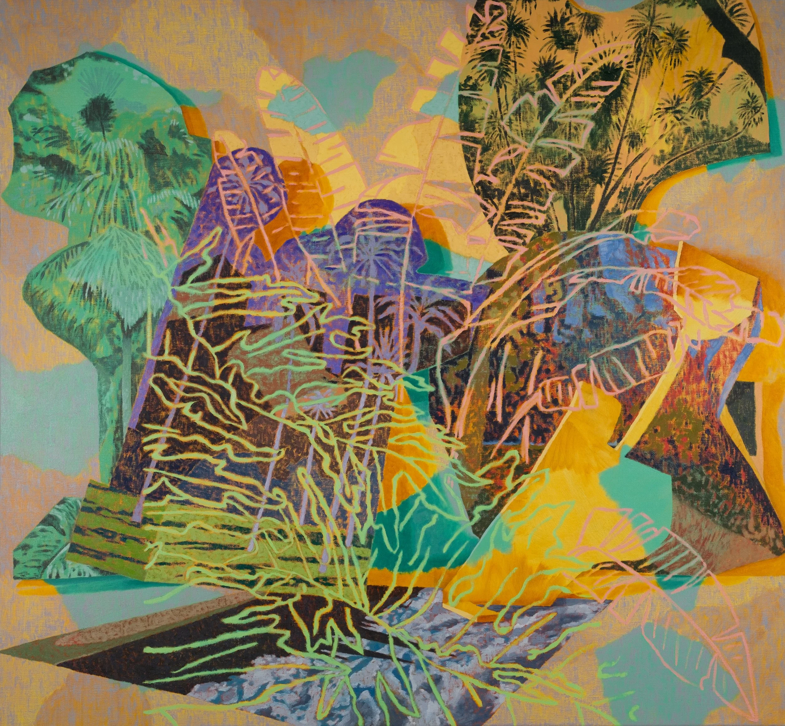 Altered Place, 2025, oil and acrylic on linen. 132 x 142 cm. Photograph: Davide Carta.