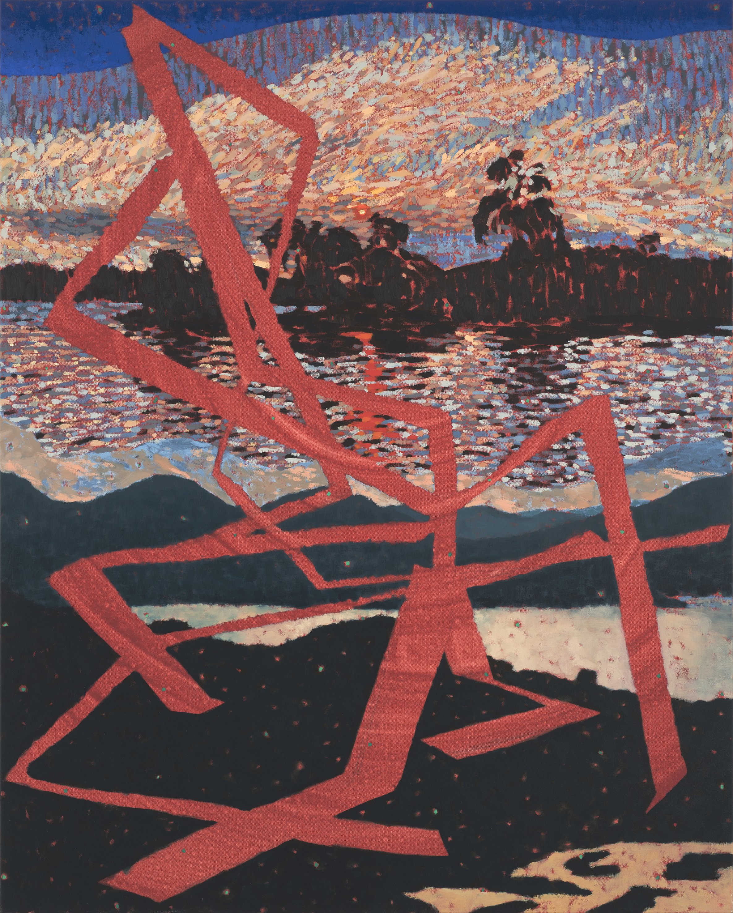 Artificial Lakes, 2022, oil and acrylic on canvas. 153 x 123 cm. Photograph: Brenton McGeachie.