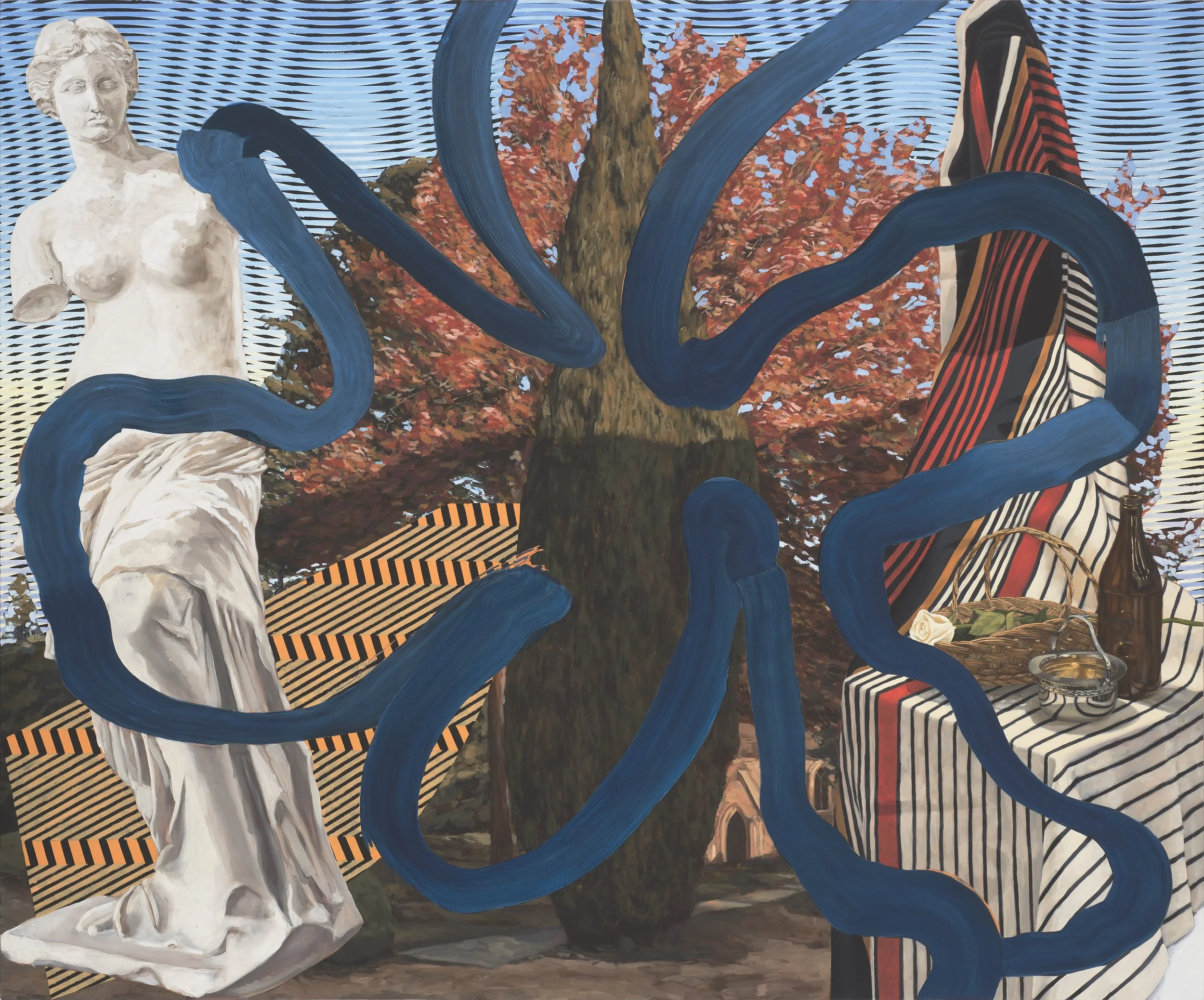 As Tiers Go By, 2020, oil and acrylic on polyester. 150 x 180 cm. Photograph: Brenton McGeachie. 