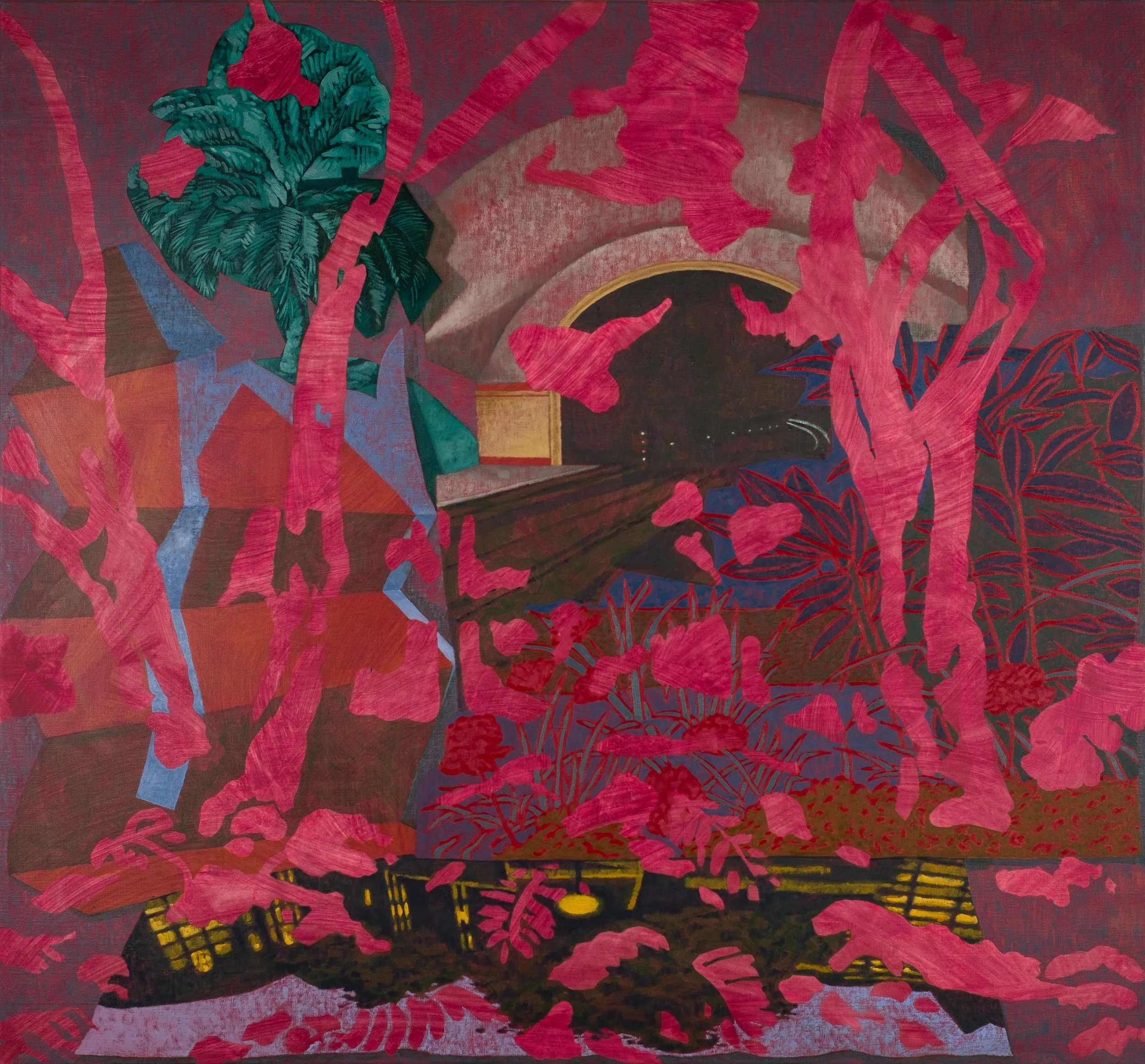 Inside Out and Upside Down, 2025, oil and acrylic on linen. 132 x 142 cm. Photograph: Davide Carta.