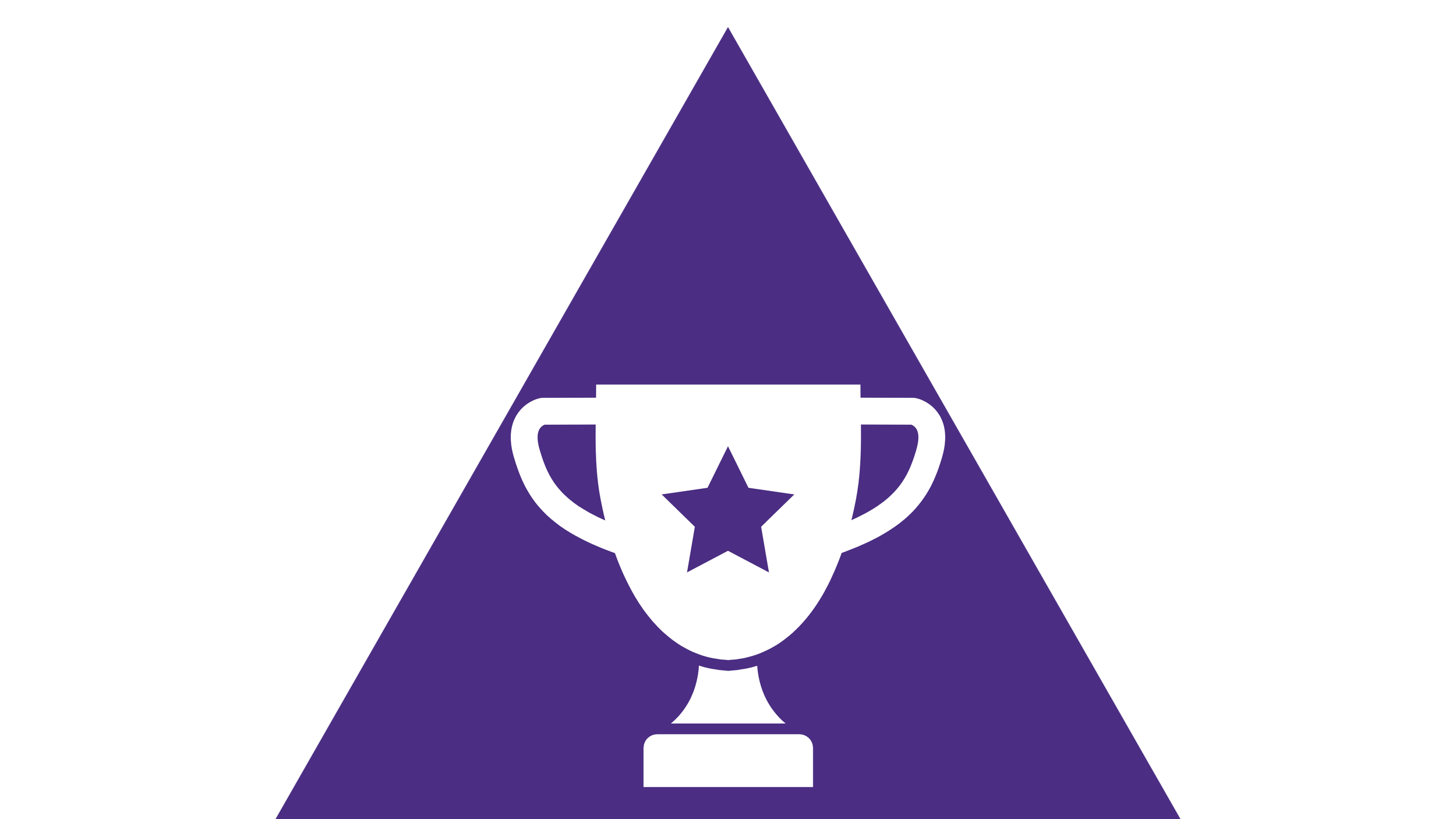 Award trophy with a star on the front, centered within a purple triangle background.