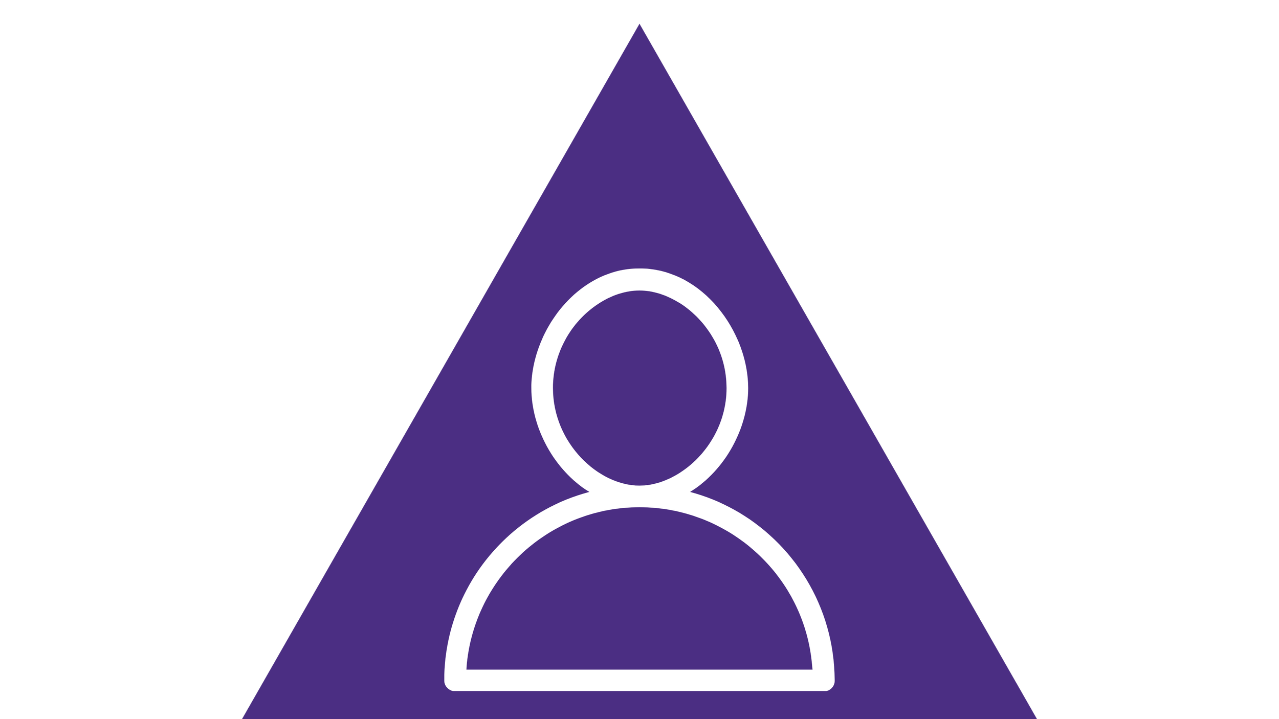 Icon representing user profile or account, with a person silhouette inside a purple triangle.